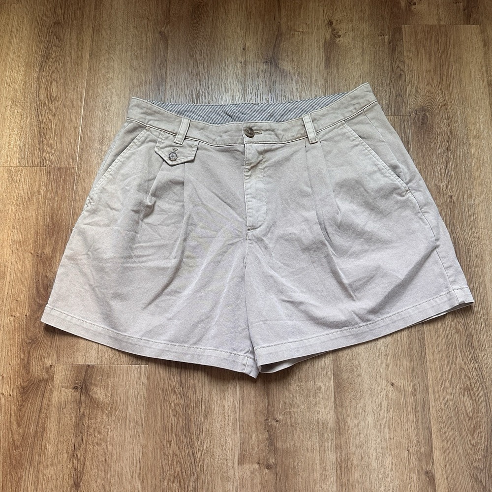 GAP Women's 100% Cotton Twill Longline Classic Khaki Pleated Shorts Size 14P